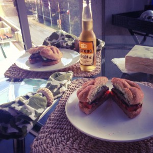 Grilled Portobello Burger with Basil Goat Cheese Spread