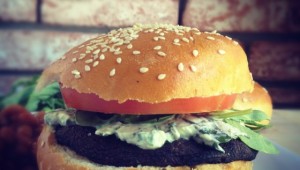 Grilled Portobello Burger with Basil Goat Cheese Spread (courtesy of http://www.eatliverun.com/)